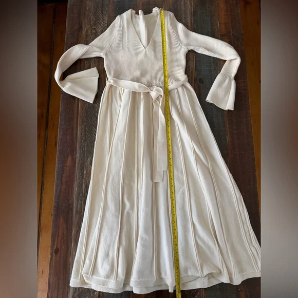 SHEIN Women's L Cream Ribbed Knit Long Sleeve Midi Sweater Dress - Picture 4 of 7